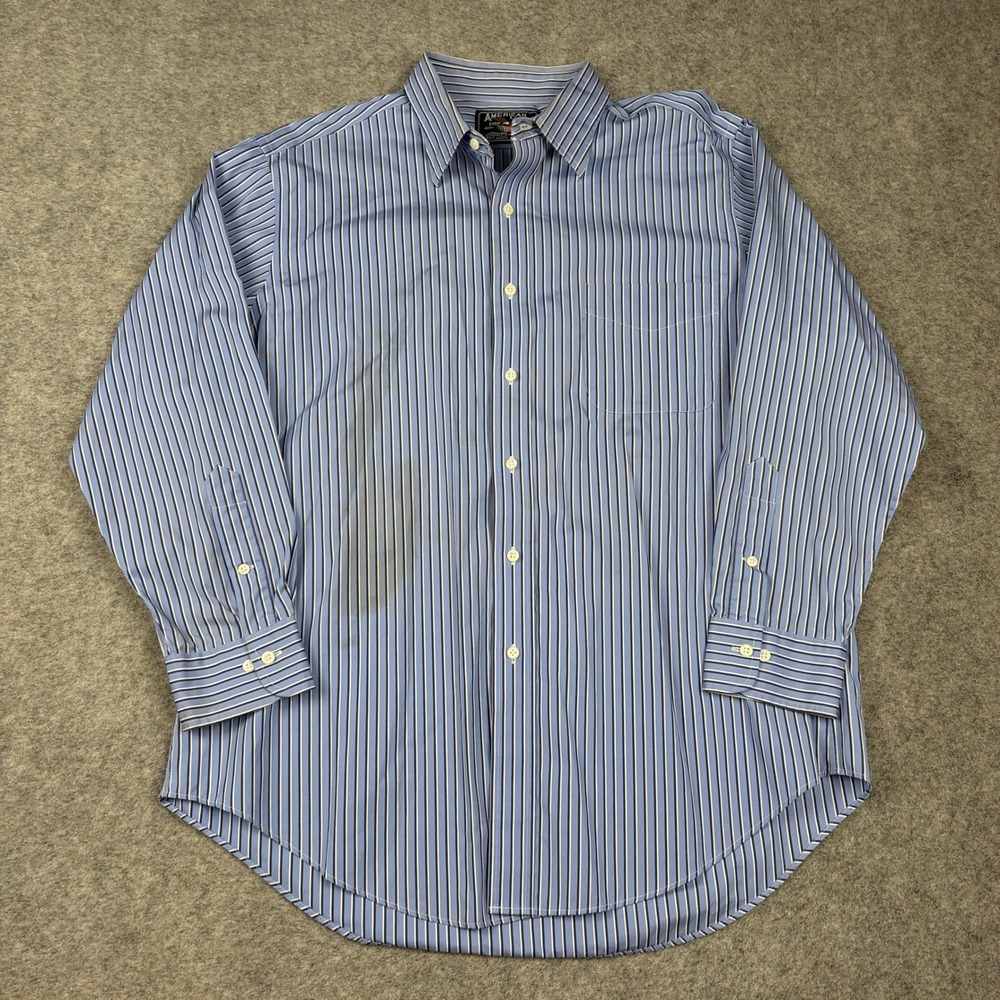 American Living Button Down Shirt Mens 17 32/33 Blue White Striped Long Sleeve